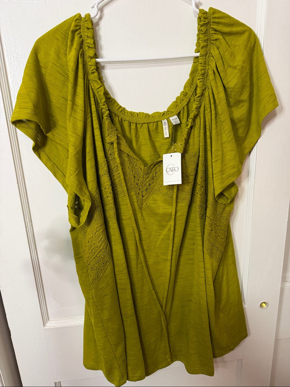 NWT Cato Olive Green Ruffled Scoop Neck Tunic